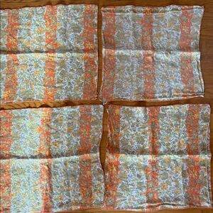 Set of 4 Vintage Vera Newmann Linen Napkins Orange Green Yellow MCM Floral Birds